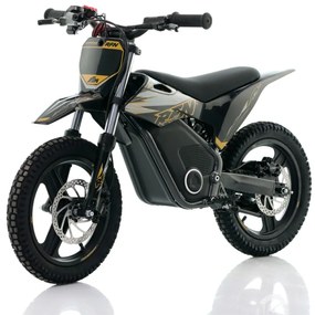 Mini moto elétrica para crianças velocidade até 35Km/h C/Limitador RFN Warrior SX-E500 500W 36V 14/14” Preta e Dourada