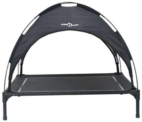 Cama Elevada para Cão com Teto Removível Preto Aço