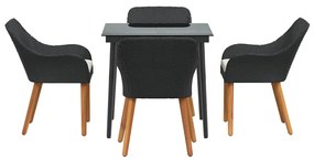 Conjunto de Jantar de Jardim com 5 Peças Pretas em Rattan Sintético