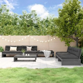 6 pcs conjunto lounge jardim c/ almofadões madeira maciça cinza