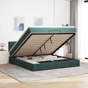 vidaXL Estrutura de cama otomana com colchão 160x200 cm verde escuro