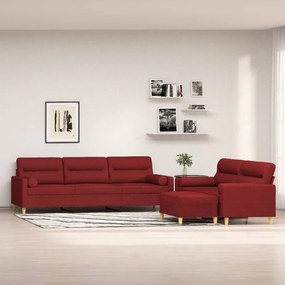 vidaXL 3 pcs conjunto de sofás c/ almofadões tecido vermelho tinto