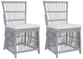 vidaXL Cadeiras de jantar com almofadões 2 pcs vime natural cinzento