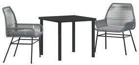 Conjunto de Jantar de Jardim 3 Peças com Almofadas Cinzas em Rattan Si