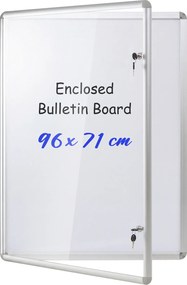 Quadro de Avisos com Porta Transparente, 96 x 71 x 3,2 cm, Quadro Branco Magnético com Fecho à Chave, Preto+Branco