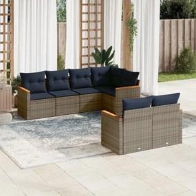 vidaXL 7 pcs conjunto sofás p/ jardim c/ almofadões vime PE cinzento