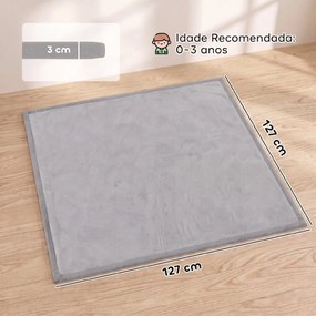 Tapete Infantil 127x127 cm Espuma 3 cm (PARQUE NÃO INCLUIDO) Flanela Suave Antiderrapante Resistente à Água Cinza Claro