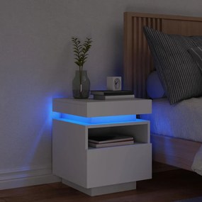 vidaXL Mesa de cabeceira com luzes LED 40x39x48,5 cm branco