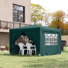 Outsunny Tenda de Jardim com Paredes Laterais Amovíveis Janelas Porta com Zíper e Bolsa de Transporte 295x295x195-258 cm Verde