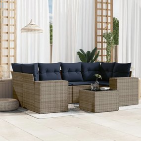 vidaXL 7 pcs conjunto sofás p/ jardim c/ almofadões vime PE cinzento