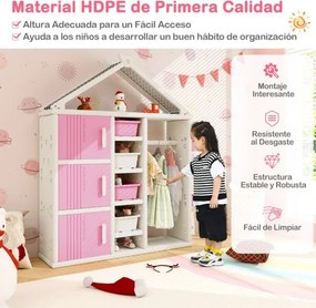 Guarda roupa para crianças, infantil 130 x 34 x 156 cm com caixa, prateleiras e cesto lateral Rosa