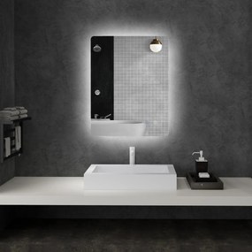 Espelho retangular de parede com iluminação LED para casa de banho, 80 x 60 cm, luminosidade regulável, branco transparente