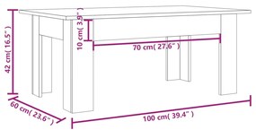 Mesa centro 100x60x42 cm derivados de madeira carvalho castanho