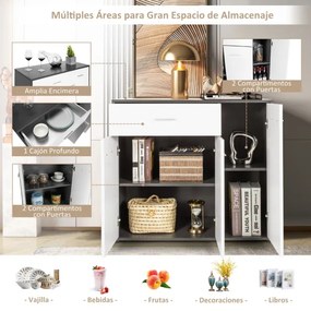 Aparador moderno de chão com 3 portas, dispositivo anti-queda e Estante ajustável para cozinha, sala de jantar, hall de entrada 88 x 40 x 80 cm Preto