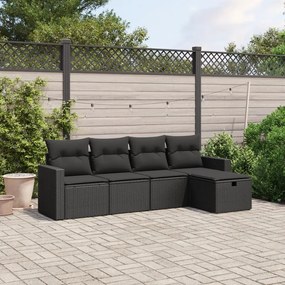 5 pcs conjunto sofás de jardim com almofadões vime PE preto