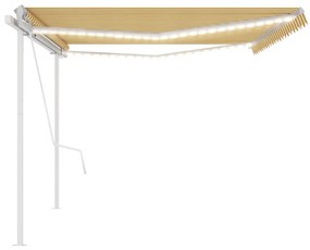 Toldo autom. LED e sensor de vento 5x3 m amarelo e branco