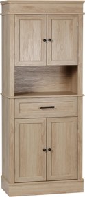 HOMCOM Armário de Cozinha com 4 Portas 1 Gaveta e Prateleira Aberta para Sala de Estar Sala de Jantar 74x39,5x183cm Carvalho | Aosom Portugal