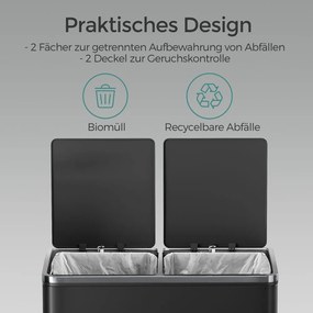 Caixote do lixo com 2 compartimentos 59 x 36,5 x 65,2 cm preto