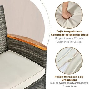 Conjunto de móveis de jardim de vime e acácia de 9 peças com 1 mesa retangular 8 cadeiras almofadas  jardim e piscina Cinzento Misto