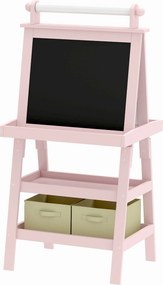 AIYAPLAY Cavalete de Pintura Infantil 3 em 1 Quadro Dupla Face com Rolo de Papel e Cestos de Arrumação Rosa | Aosom Portugal