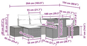 Conjunto de Jantar de Jardim de 7 Peças com Almofadas Bege em Rattan P