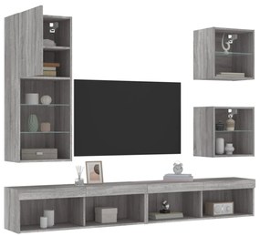 vidaXL 5 pcs móveis parede p/ TV c/ LEDs deriv. madeira cinza sonoma