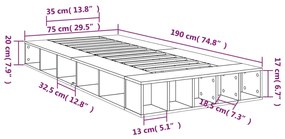 Estrutura de cama 75x190cm derivados de madeira carvalho sonoma