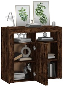 Aparador com luzes LED 80x35x75 cm carvalho fumado