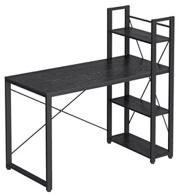 Mesa de computador VASAGLE, escrivaninha com prateleiras de armazenamento à esquerda ou direita, mesa de escritório doméstico com 120 cm de largura, para estudo, fácil montagem, estilo industrial, preto ébano LWD048B56