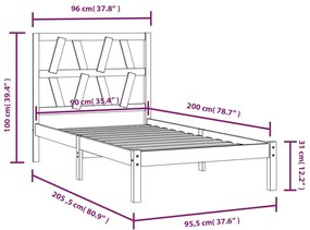 Estrutura de cama 90 x 200 cm pinho maciço