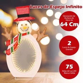 Boneco de neve Decoração de Natal pré-iluminado com 2 luzes de túnel Chapéu e Cachecol interior e exterior 42 x 30 x 64 cm branco