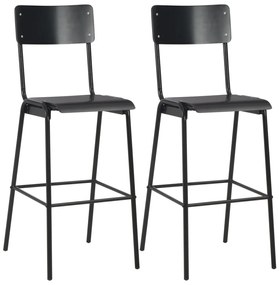 Cadeiras de bar 2 pcs contraplacado maciço e aço preto