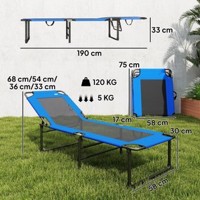 Espreguiçadeira Dobrável com Encosto Ajustável em 4 Posições Alças e Encosto de Textilene Suporta até 120 kg 175x58x68 cm Azul