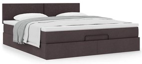 Estrutura de cama otomana com colchão tecido castanho escuro