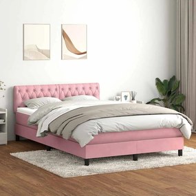 vidaXL Cama box spring c/ colchão e LED 160x210 cm veludo rosa