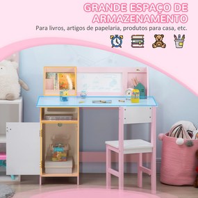 Conjunto de Mesa e Cadeira Infantil de Madeira com Quadro Branco Mesa de