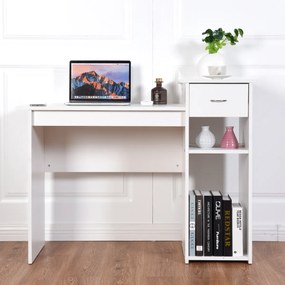 Secretária de computador com Gaveta e estante 108 x 50 x 82 cm Branco