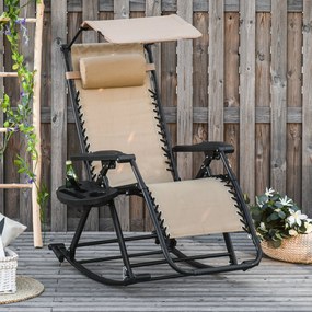 Espreguiçadeira de balanço de jardim dobrável reclinável com toldo de proteção solar Estrutura de aço 120x67x102 cm Bege escuro