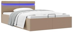 Cama hidrául. arrumação e LED 120x200cm couro artif. cappuccino