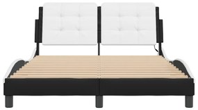 Estrutura cama c/ luzes LED 140x200cm couro artif. preto/branco