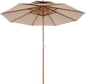 Guarda-sol de madeira, vertical (BASE NÃO INCLUIDA), com 2 telas de poliéster de 180 g/m², diâmetro 2,7 m x 2,6 m de altura, bege