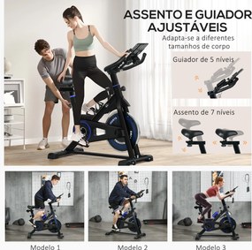 Bicicleta Estática com Volante de Inércia 8 kg Ecrã LCD Guiador e Assento Ajustáveis 103x53x110-114 cm Azul