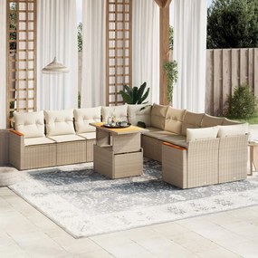 11 pcs conjunto sofás de jardim c/ almofadões vime PE bege