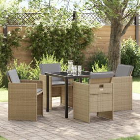 Conjunto de Jantar de Jardim com Almofadas Bege em Polirattan