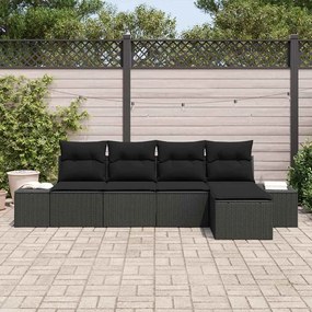 Conjunto de Sofá de Jardim com Almofadas Rattan Polipropileno Preto