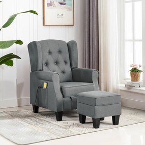 320161 vidaXL Poltrona de massagens com apoio de pés tecido cinzento-claro
