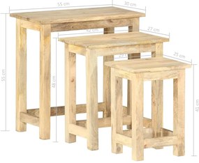 Mesas de encastrar 3 pcs madeira de mangueira maciça