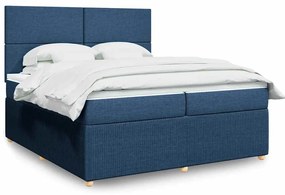 Cama com molas/colchão 200x200 cm tecido azul