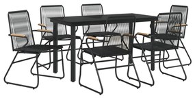 7 pcs conjunto de jantar para jardim vime de PVC preto