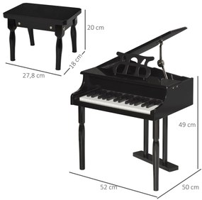 Mini piano infantil com banco 30 teclas com suporte para partitura 52x50x49 cm preto